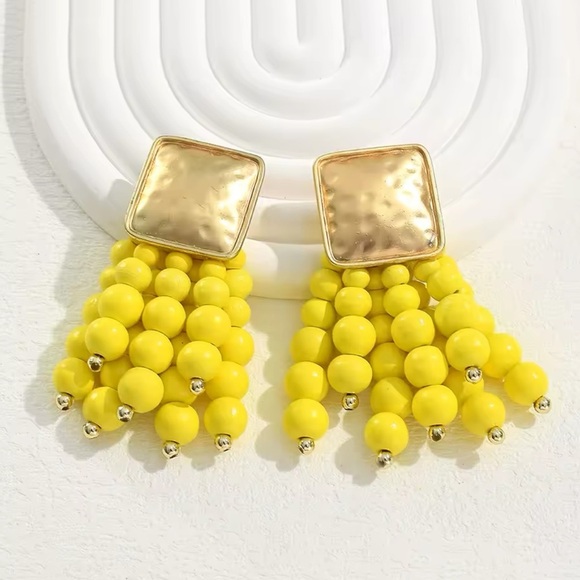 Zara Cascade Beaded Gold and Yellow Beaded Earrings - Picture 7 of 8
